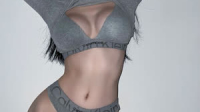 나나윤 (김나윤) 회색 CK 브라 하이레그 팬티 매끈 왁싱 Y존