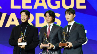 [포토]'MVP 김영권과 감독상 홍명보, 영플레이어상 정호연'