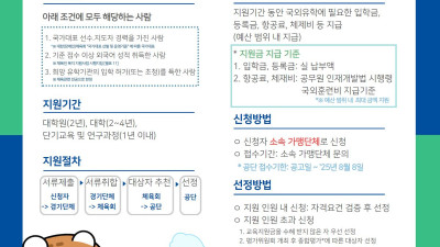 체육공단, 2025년 국외 유학 교육 지원금 대상자 모집